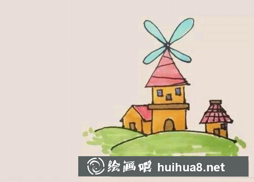 風(fēng)車屋簡筆畫過程 風(fēng)車屋簡筆畫過程