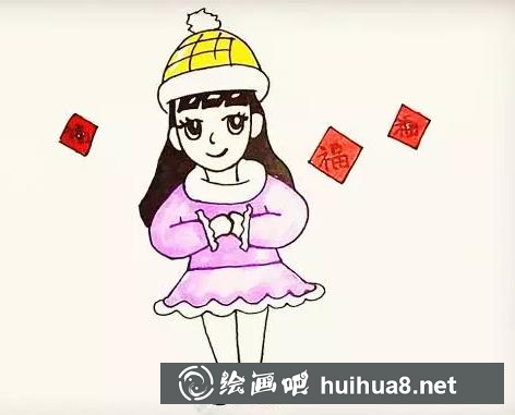 兒童畫拜年的小孩