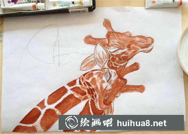 長頸鹿水粉畫