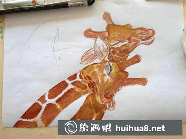 長頸鹿水粉畫