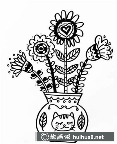 瓶插鮮花簡筆畫