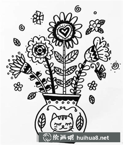 瓶插鮮花簡筆畫