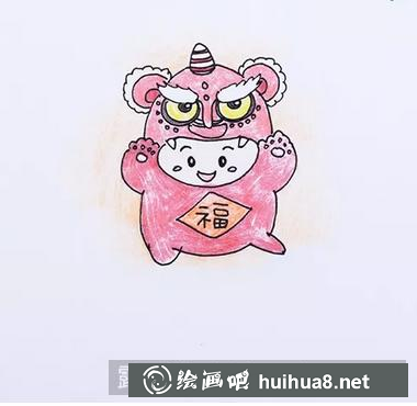 舞獅子兒童畫
