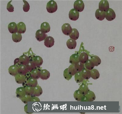 葡萄的果實,葉子,藤條的畫法