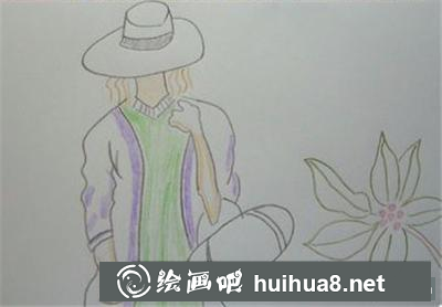 戴帽子賞花的姑娘