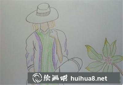 戴帽子賞花的姑娘