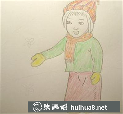 兒童畫教程：冬天看冰花的女孩