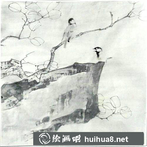白臉山雀工筆畫(huà)