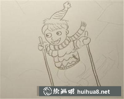 冬天滑雪的小男孩