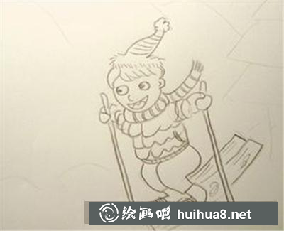 冬天滑雪的小男孩