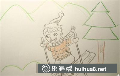 冬天滑雪的小男孩