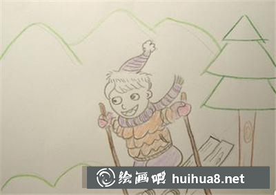 冬天滑雪的小男孩