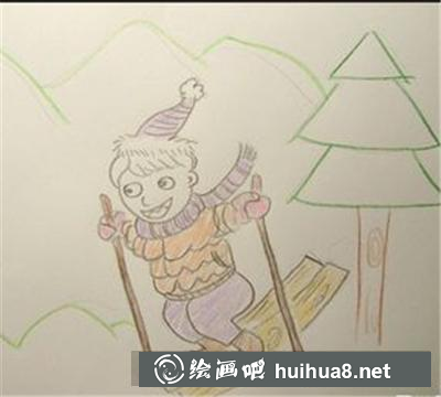 冬天滑雪的小男孩
