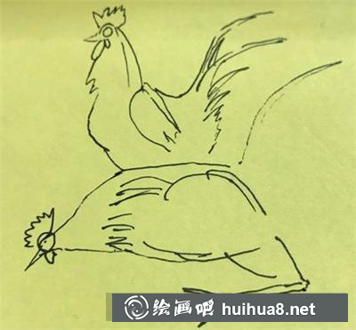 如何畫兩只大公雞？