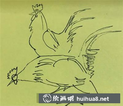 如何畫兩只大公雞？