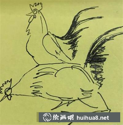 如何畫兩只大公雞？