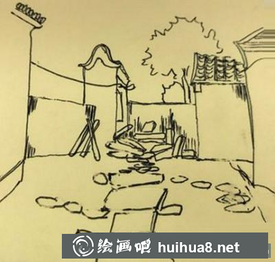 徽派小院速寫配景樹