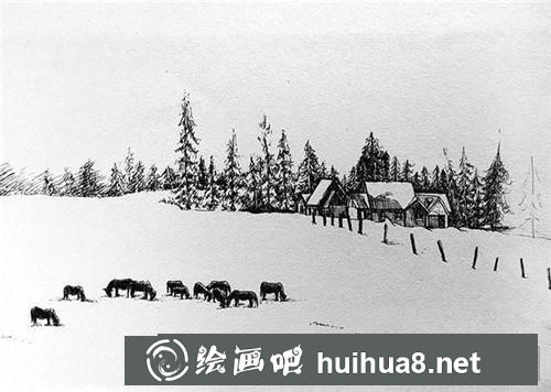 牧民的家鋼筆畫