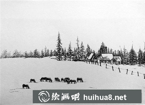 牧民的家鋼筆畫