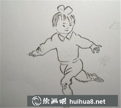 踢毽子的小女孩
