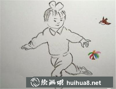 踢毽子的小女孩