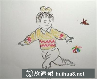 踢毽子的小女孩