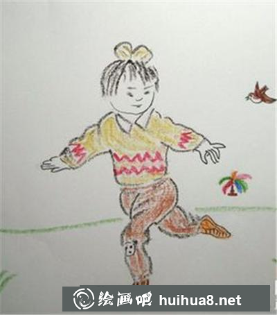 踢毽子的小女孩