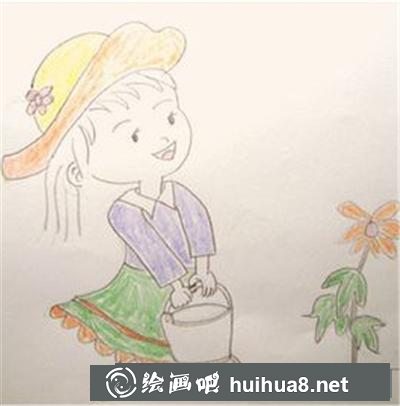 提水澆花的女孩