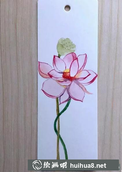 荷花書簽繪制步驟5