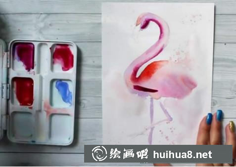 水彩手繪火烈鳥