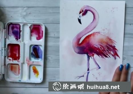 水彩手繪火烈鳥