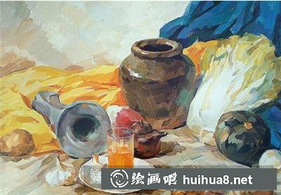 陶罐、土豆、白菜靜物的畫法