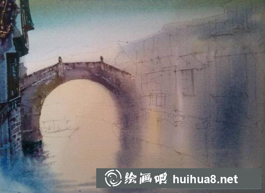 江南水鄉(xiāng)水彩畫