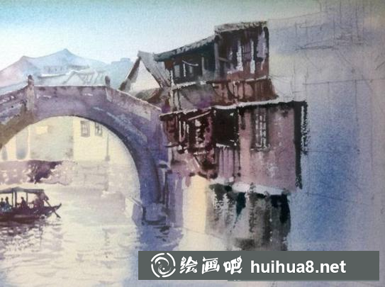 江南水鄉(xiāng)水彩畫