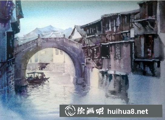 江南水鄉(xiāng)水彩畫