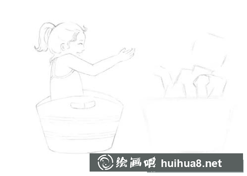 小女孩玩耍彩鉛插畫