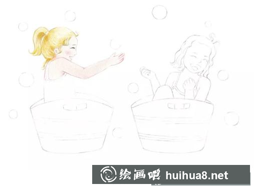 小女孩玩耍彩鉛插畫