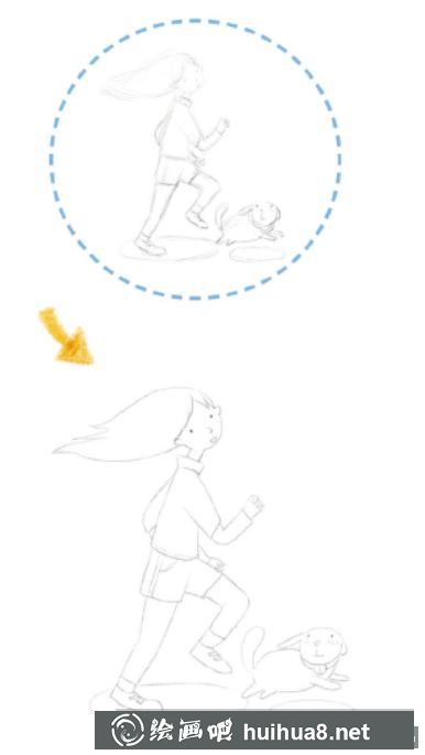 快樂奔跑的少女彩鉛畫