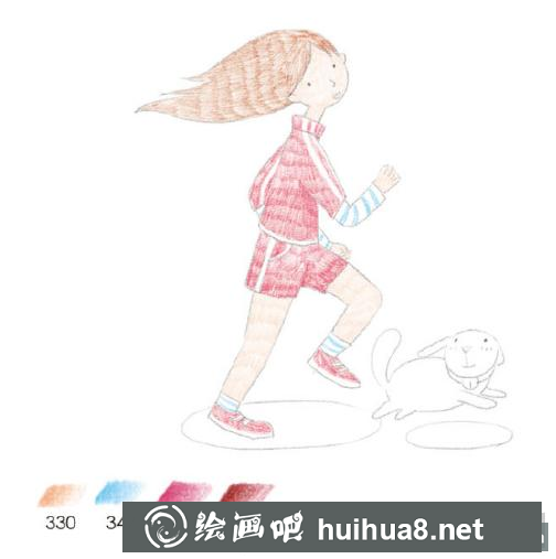 快樂奔跑的少女彩鉛畫