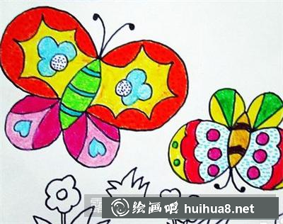 用油畫棒畫漂亮的蝴蝶