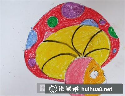 用油畫棒填充蘑菇底部顏色