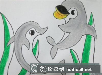 兒童畫教程：海豚戲水