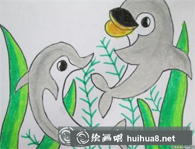兒童畫教程：海豚戲水