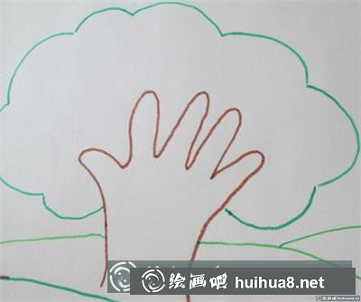 用油畫棒畫手掌樹