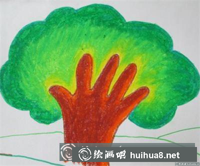 用油畫棒畫手掌樹