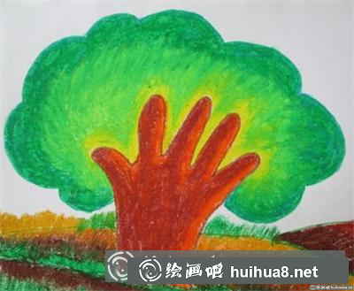 用油畫棒畫手掌樹
