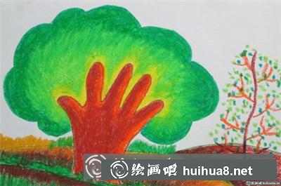 用油畫棒畫手掌樹