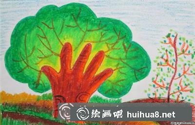 用油畫棒畫手掌樹