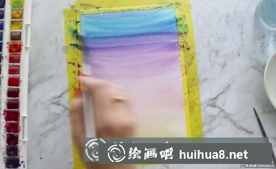 紫色星空水彩畫