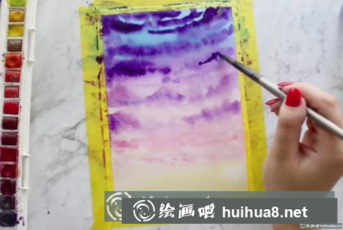 紫色星空水彩畫